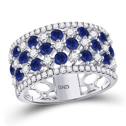 2 CTW Womens Round Blue Sapphire Diamond Checkered Band Ring 18kt White Gold - REF-184X3T