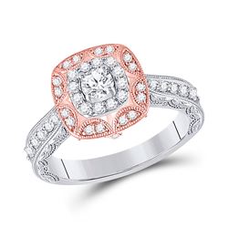3/4 CTW Round Diamond Halo Bridal Wedding Engagement Ring 14kt Two-tone Gold - REF-97X5T