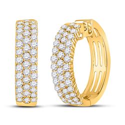 1 & 1/2 CTW Womens Round Diamond Hoop Earrings 10kt Yellow Gold - REF-103Y6N