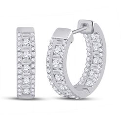 1 CTW Womens Round Diamond Hoop Earrings 14kt White Gold - REF-88W5H