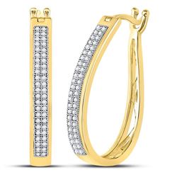 1/4 CTW Womens Round Diamond Oblong Hoop Earrings 10kt Yellow Gold - REF-34N3A