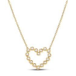 1/4 CTW Womens Round Diamond Outline Heart Necklace 14kt Yellow Gold - REF-40Y8N