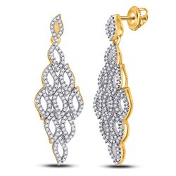 3/4 CTW Womens Round Diamond Symmetrical Dangle Earrings 10kt Yellow Gold - REF-47Y6N