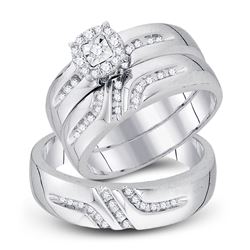 1/3 CTW His Hers Round Diamond Solitaire Matching Wedding Set 10kt White Gold - REF-40A8M