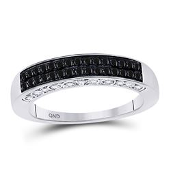 1/2 CTW Womens Round Black Color Enhanced Diamond Band Ring 10kt White Gold - REF-29F4W