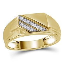 1/12 CTW Mens Round Diamond Diagonal Row Flat Top Fashion Ring 10kt Yellow Gold - REF-29N4A