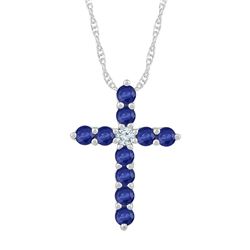 7/8 CTW Womens Round Lab-Created Blue Sapphire Cross Pendant 10kt White Gold - REF-15R2X