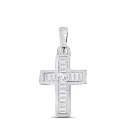 1/6 CTW Womens Princess Diamond Small Cross Pendant 10kt White Gold - REF-12V2Y