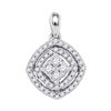 1/2 CTW Womens Round Diamond Offset Square Fashion Pendant 10kt White Gold - REF-31Y4N