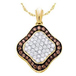 1 CTW Womens Round Brown Diamond Square Cluster Pendant 10kt Yellow Gold - REF-27H3R