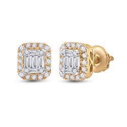 1/2 CTW Womens Baguette Diamond Square Cluster Earrings 14kt Yellow Gold - REF-47T6V