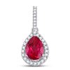 Image 1 : 1 & 7/8 CTW Womens Pear Lab-Created Ruby Solitaire Diamond Frame Pendant 10kt White Gold - REF-13M5F