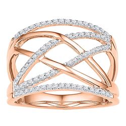 1/3 CTW Womens Round Diamond Crisscross Crossover Band Ring 10kt Rose Gold - REF-32T7V