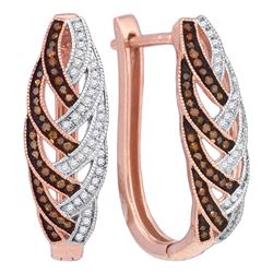 1/3 CTW Womens Round Red Color Enhanced Diamond Hoop Luxury Earrings 10kt Rose Gold - REF-38W2H