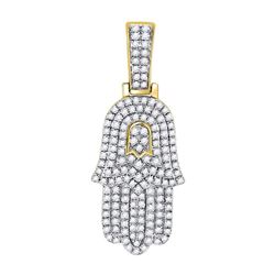 1/2 CTW Mens Round Diamond Hamsa Charm Pendant 10kt Yellow Gold - REF-32A7M