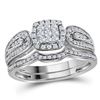 Image 1 : 1/2 CTW Round Diamond Cluster Bridal Wedding Ring Band Set 10kt White Gold - REF-44Y2N