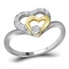 Image 1 : 1/12 CTW Womens Round Diamond Double Heart Ring 10kt Two-tone White Gold - REF-15H5R