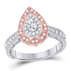 3/4 CTW Pear Diamond Halo Bridal Wedding Engagement Ring 14kt Two-tone Gold - REF-104M2F