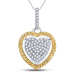 1/12 CTW Womens Round Diamond Rope Heart Pendant 10kt Two-tone Gold - REF-15F2W