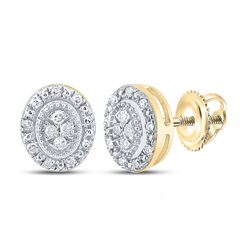 1/10 CTW Womens Round Diamond Oval Cluster Earrings 10kt Yellow Gold - REF-13R5X