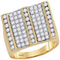 1 & 3/4 CTW Mens Round Diamond Square Striped Cluster Ring 14kt Yellow Gold - REF-158N7A