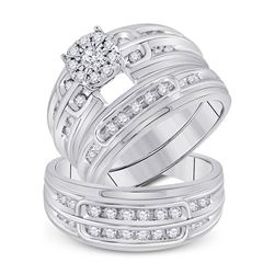 7/8 CTW His Hers Round Diamond Cluster Matching Wedding Set 10kt White Gold - REF-102H3R