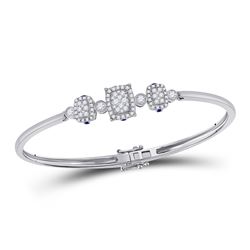 7/8 CTW Womens Round Diamond Triple Cluster Bangle Bracelet 14kt White Gold - REF-136X4T