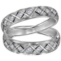 1/4 CTW His Hers Round Diamond Matching Duo Wedding Band Ring 14kt White Gold - REF-51A2M