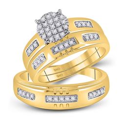 1/3 CTW His Hers Round Diamond Cluster Matching Wedding Set 10kt Yellow Gold - REF-68M2F