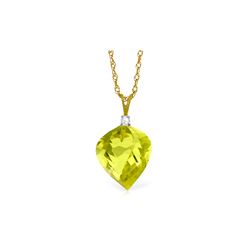 Genuine 10.80 ctw Lemon Quartz & Diamond Necklace 14KT Yellow Gold - REF-27R5P