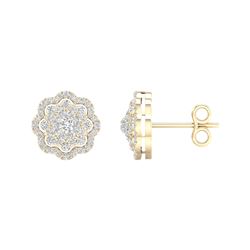 1/2 CTW Womens Round Diamond Cluster Earrings 14kt Yellow Gold - REF-49M9F