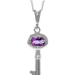 Genuine 0.50 ctw Amethyst Necklace 14KT White Gold - REF-32M8T