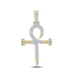 7/8 CTW Mens Baguette Diamond Nail Cross Ankh Charm Pendant 10kt Yellow Gold - REF-65H4R