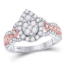 1 CTW Diamond Teardrop Cluster Bridal Wedding Engagement Ring 14kt Two-tone Gold - REF-85A3M
