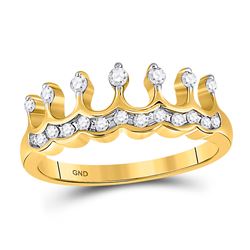 1/4 CTW Womens Round Diamond Crown Tiara Band Ring 10kt Yellow Gold - REF-21W8H