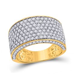 3 & 1/5 CTW Mens Round Diamond Pave Band Ring 14kt Yellow Gold - REF-204T5V