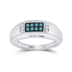 1/3 CTW Mens Round Blue Color Enhanced Diamond Band Ring 10kt White Gold - REF-31F9W