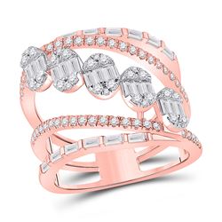 1 & 3/8 CTW Womens Baguette Diamond Spiral Cluster Fashion Ring 14kt Rose Gold - REF-160Y4N