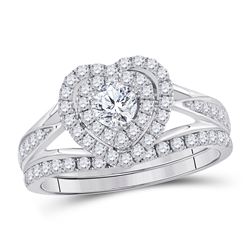 1 CTW Round Diamond Heart Bridal Wedding Ring 14kt White Gold - REF-115A8M