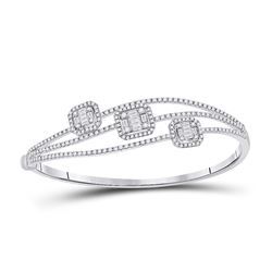 1 & 3/4 CTW Womens Baguette Diamond Cluster 3-stone Bracelet 14kt White Gold - REF-197X6T