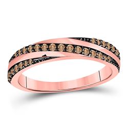 1/4 CTW Womens Round Brown Diamond Diagonal Stripe Band Ring 14kt Rose Gold - REF-27M3F