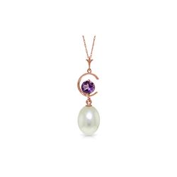 Genuine 4.5 ctw Pearl & Amethyst Necklace 14KT Rose Gold - REF-20M5T