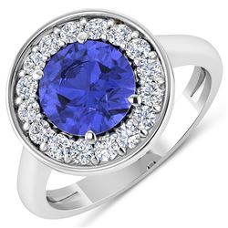 Natural 2.58 CTW Tanzanite & Diamond Ring 14K White Gold - REF-101K7W