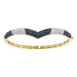 1 & 3/4 CTW Womens Round Black Color Enhanced Diamond Bangle Bracelet 14kt Yellow Gold - REF-136M4F
