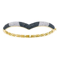 1 & 3/4 CTW Womens Round Black Color Enhanced Diamond Bangle Bracelet 14kt Yellow Gold - REF-136M4F