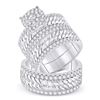 Image 1 : 2 CTW His Hers Round Diamond Cluster Matching Wedding Set 14kt White Gold - REF-231Y7N