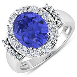 Natural 4.58 CTW Tanzanite & Diamond Ring 14K White Gold - REF-156R2F