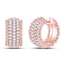 3/4 CTW Womens Round Diamond Huggie Earrings 14kt Rose Gold - REF-95R5X