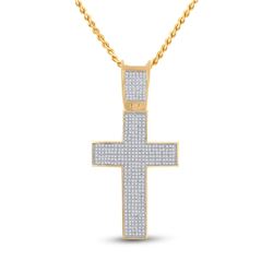 1 CTW Mens Round Diamond Cross Charm Pendant 10kt Yellow Gold - REF-81V7Y