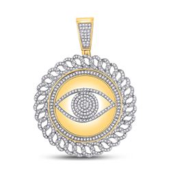 1 & 3/4 CTW Mens Round Diamond All Seeing Eye Circle Charm Pendant 10kt Yellow Gold - REF-150X2T